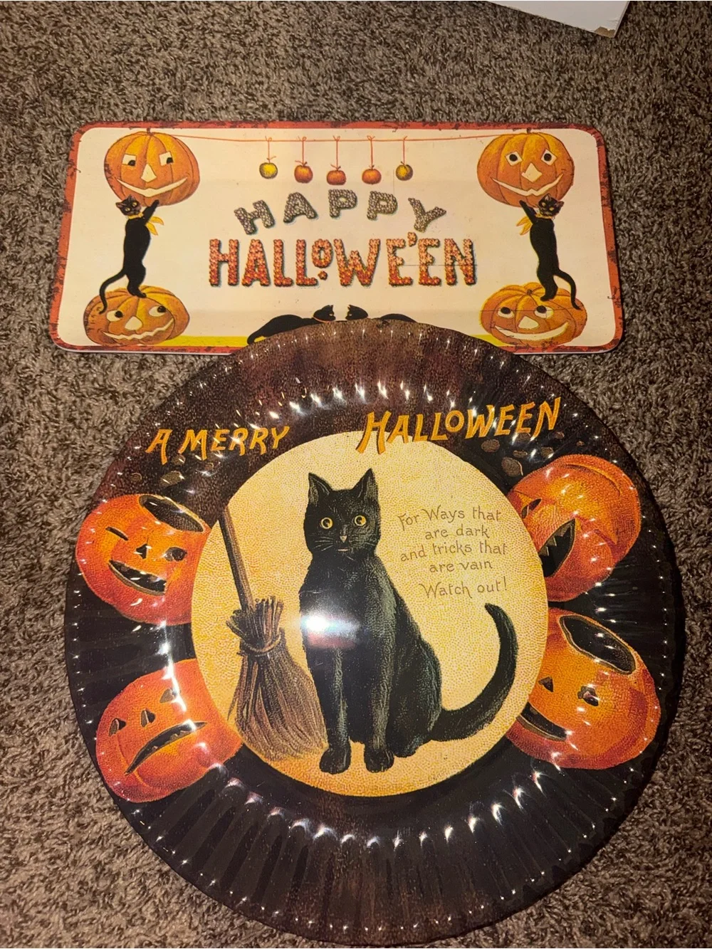 Halloween Black Cat Decorative Plate Set - Black & Orange